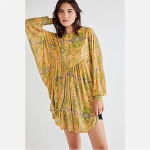 Free People Yellow and Green Tunic Top